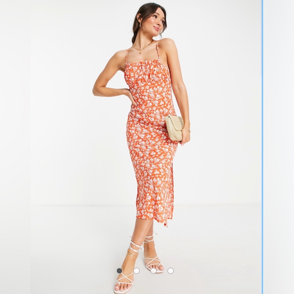 ASOS Orange Floral Midi Dress